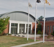 Photograph of front of Denville Municipal Building where the police department and municipal court are located.