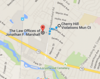 Screenshot of google map depicting the location of Cherry Hill Violations Municipal Court and The Law Offices of Jonathan F. Marshall