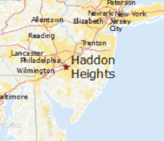 Map of New Jersey with the Borough of Haddon Heights highligted.