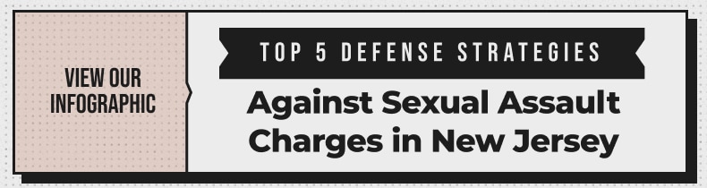 Infographic banner about Top 5 Defense Strategies Against Sexual Assault Charges in New Jersey